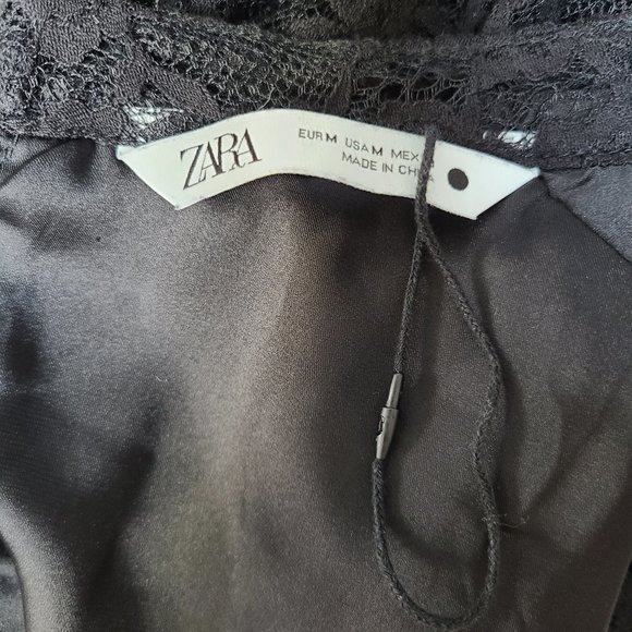 ZARA Black Lace High Neck Long Sleeve Dress M - Picture 5 of 6